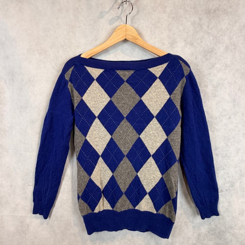100% Cashmere Banana Republic Argyle Boatneck Sweater Size M